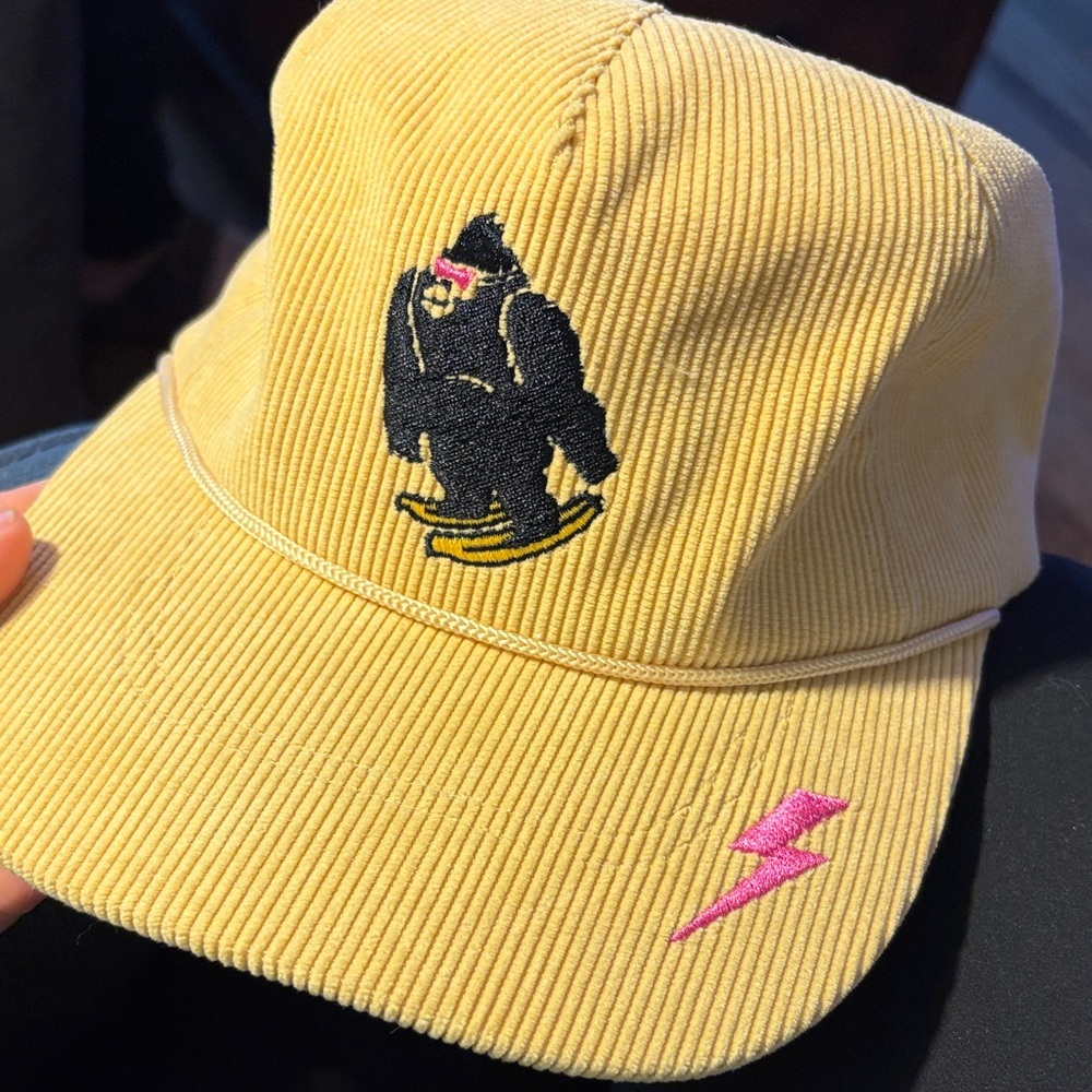 Yellow Corduroy Cap with Gorilla and Lightning Bolt